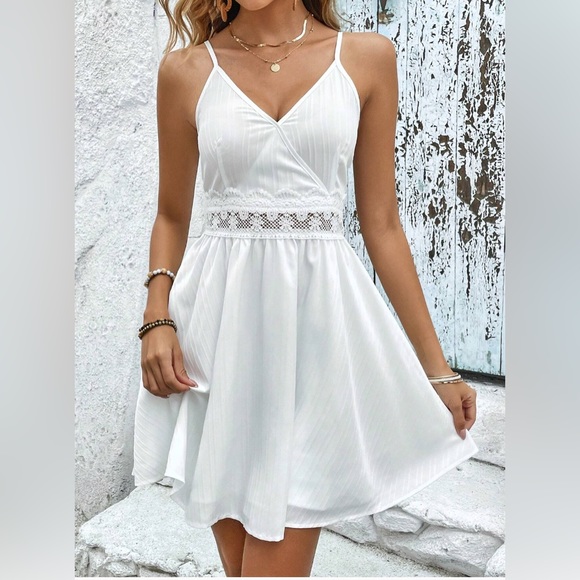 White Frenchy Contrast Lace Cami Dress - Picture 2 of 6